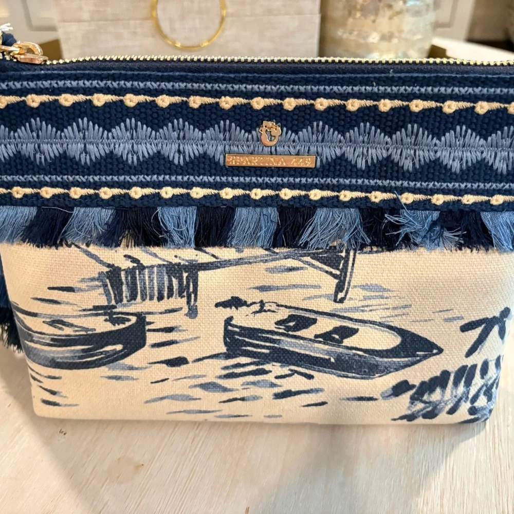 Spartina 449 Daise Seascape Wristlet Navy & Natural Canvas Tassel - Picture 2 of 6